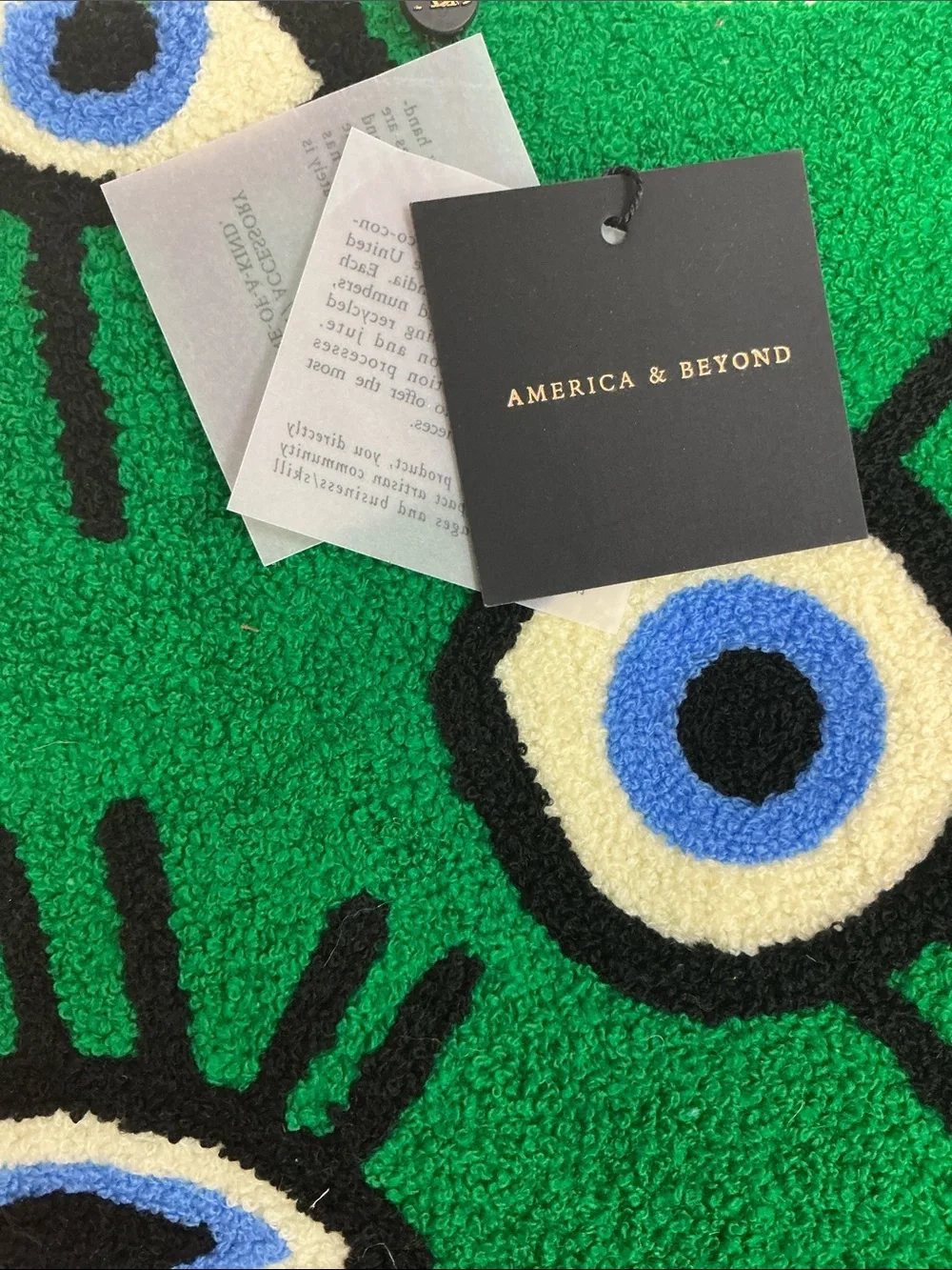 NWT America and Beyond whimsical wonder green evil eye tote, color: Forest.